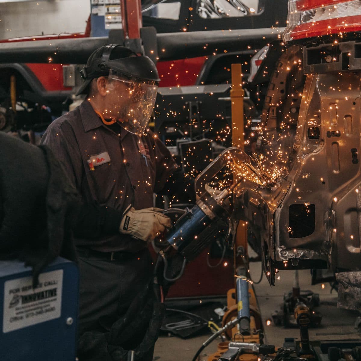 Structural frame repair and welding in the workshop